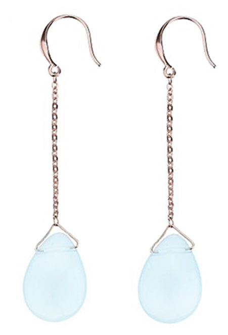 Lange licht blauwe edelstenen oorbellen met aventurien en rosé goud | Dangling Drop Blue Aventurine