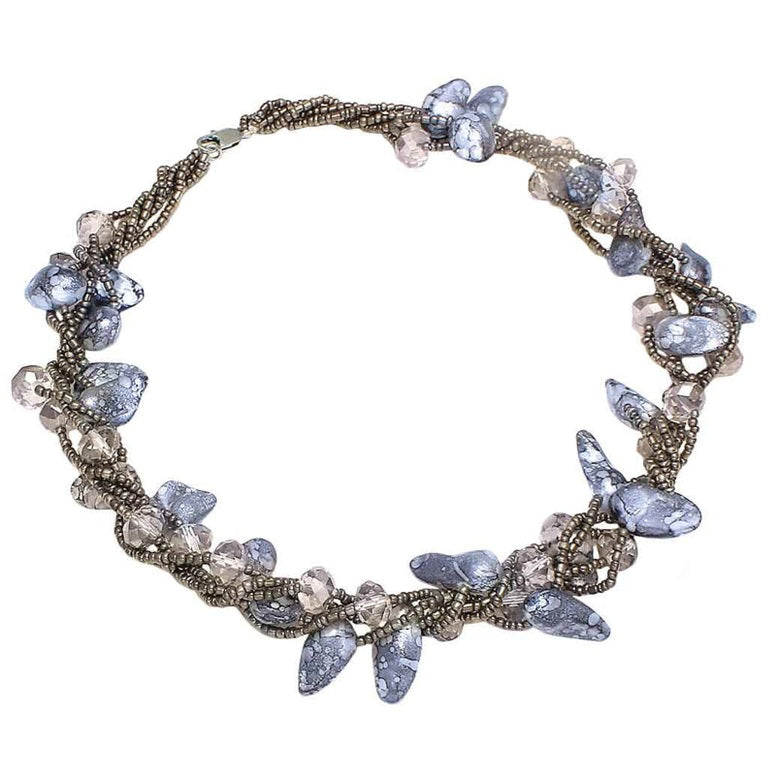 Zoetwater parelketting met blauw grijze parels in 5 rijen | Turtle Grey