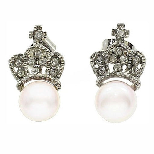 Zoetwater parel oorbellen met witte parels en kroontje met stras steentjes | King’s Pearl W