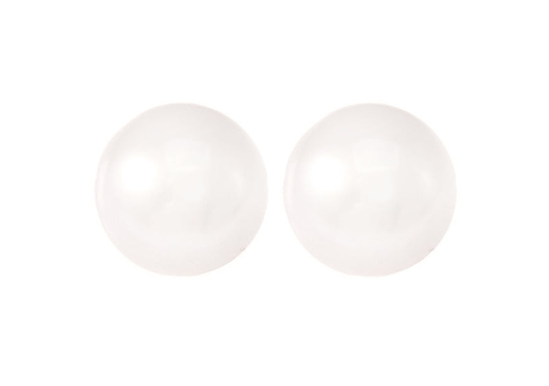 Witte zoetwater parel oorbellen met zilver edelstaal, parel oorknopjes, vooraanzicht | Pearl White 8 mm