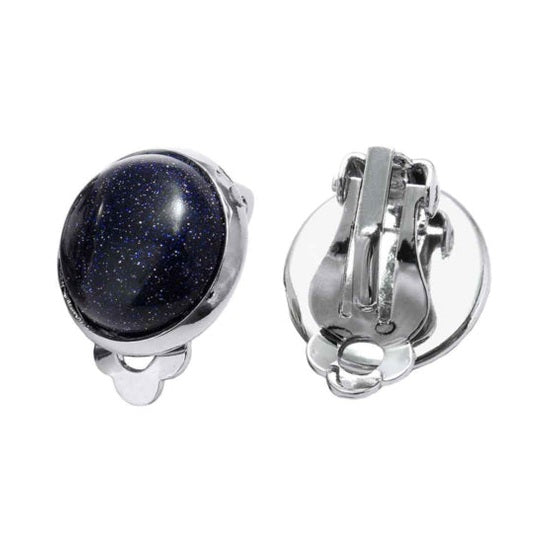 Zwart blauwe edelstenen clips oorbellen met goudsteen | Blue Goldstone Clips