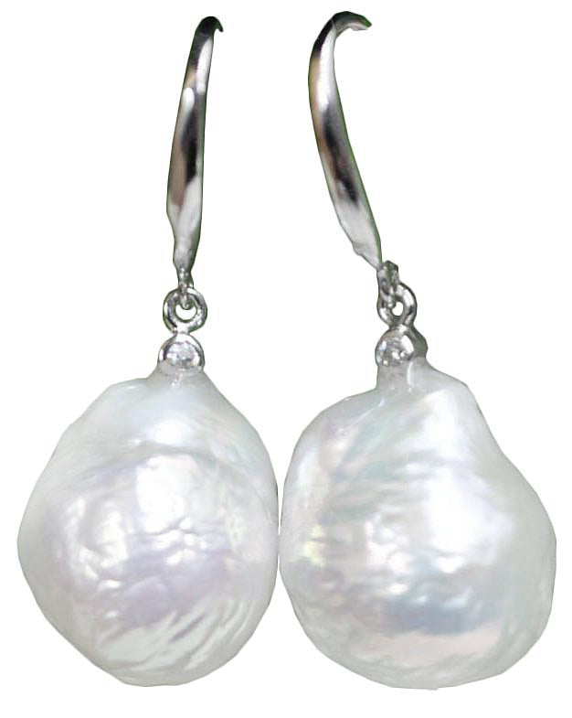 Witte zoetwater parel oorbellen met sterling zilver(925) hangend | Bling Kasumi White Pearl