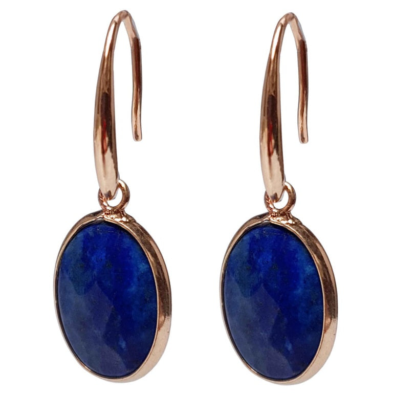 Blauwe edelstenen oorbellen met ovale lapis lazuli en goud | Gold Oval Lapis Lazuli