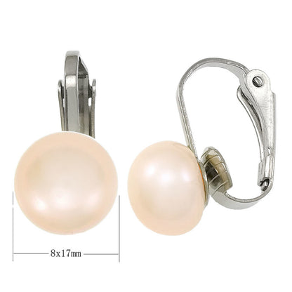 Zoetwater parel oorbellen met licht zalm kleurige parels en edelstaal, maat indicatie | Clip Pearl Powder