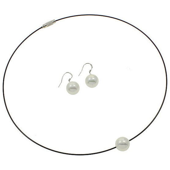 Witte mother of pearl parel set bestaande uit een parelketting en parel oorbellen met een witte parel | set Wire Shiny Ball White