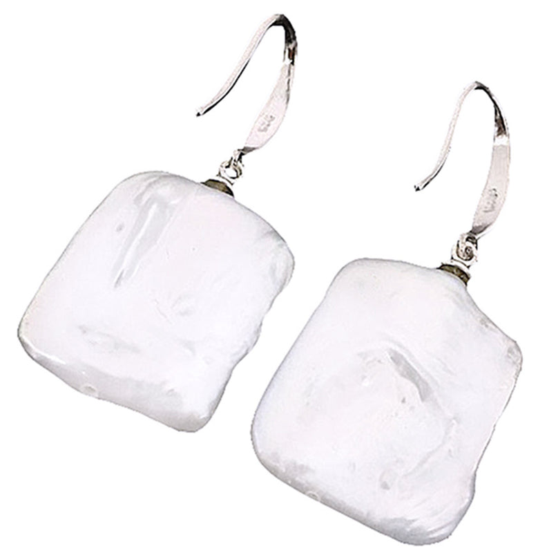 Witte zoetwater parel oorbellen met vierkanten parels en sterling zilver (925), achterzijde | Dangling Pearl Square