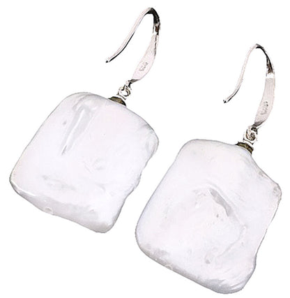 Witte zoetwater parel oorbellen met vierkanten parels en sterling zilver (925), achterzijde | Dangling Pearl Square