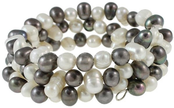 Zoetwater wikkel armband met witte en grijs bruine parels, zijaanzicht | Wrap Light &amp; Dark Pearl