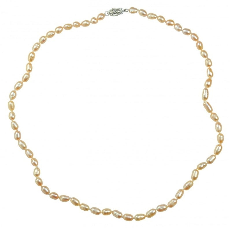 Zalm kleurige zoetwater parelketting met sterling zilver (925) | Zini