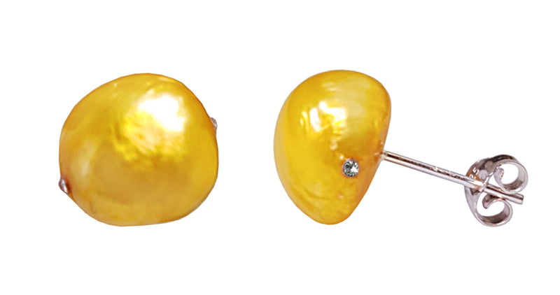 Gele zoetwater parel oorbellen met sterling zilver (925), oorknopje 