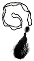 Lange zwarte handgeknoopte edelstenen ketting met agaat, stras steentjes en kwastje | Long Bright Black Agate Tassel