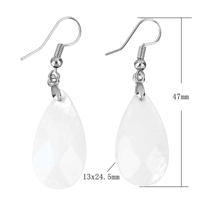 Witte edelstenen oorbellen met bergkristal en sterling zilver (925), maatindicatie | Facet Clear Crystal