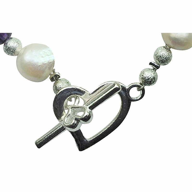 Hartjes slotje van wit zoetwater parel armband met paarse amethist| Pearl Heart Amethyst
