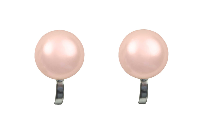 Zoetwater parel clips oorbellen met zalm kleurige parels, vooraanzicht | Clip Pearl Peach