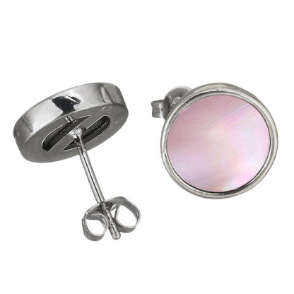 Roze parelmoeren oorbellen liggend | Shell Pink Stud Round