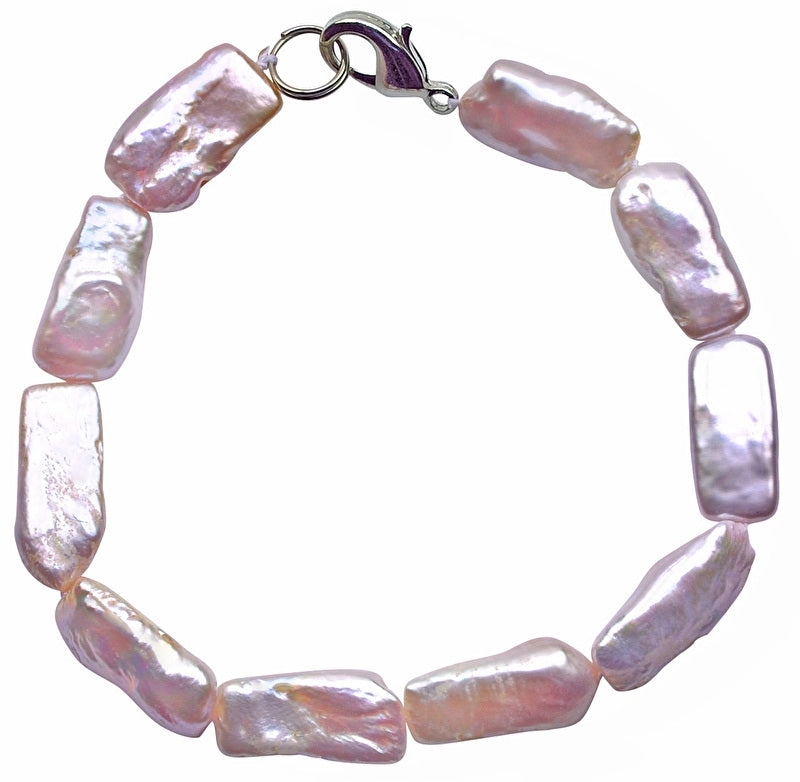 Roze zoetwater parel armband met rechthoekige parels en sterling zilver (925) | Pearl Rectangle Pink