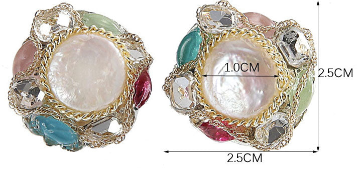 Witte zoetwater parel oorknoppen in barok stijl, maatindicatie | Baroque Coin Pearl