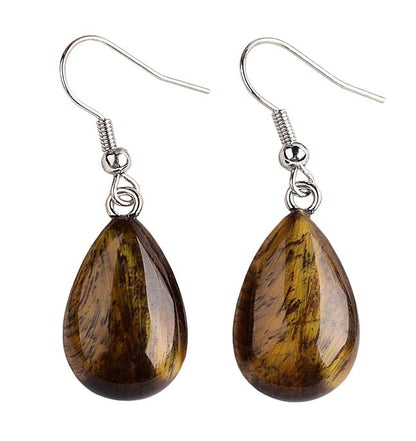 Bruine edelstenen oorbellen met tijgeroog in druppel vorm en sterling zilver (925) | Tiger Eye Drop