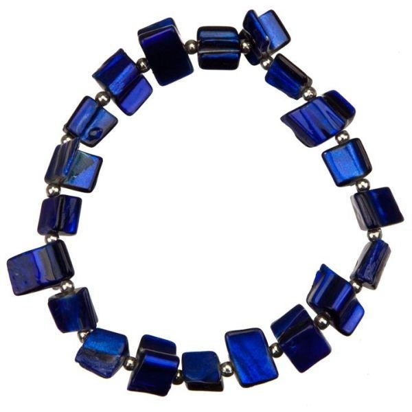 Cobalt blauw parelmoer schelpen armband | Elastisch | Shell Small Blue