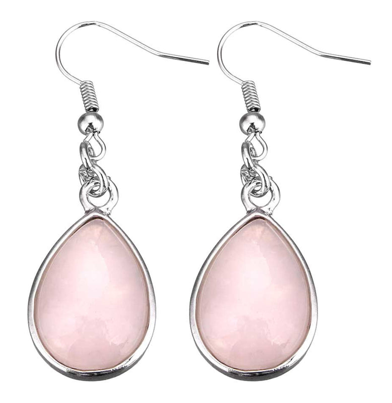 Roze edelstenen oorbellen met sterling zilver | Rose Quartz Teardrop