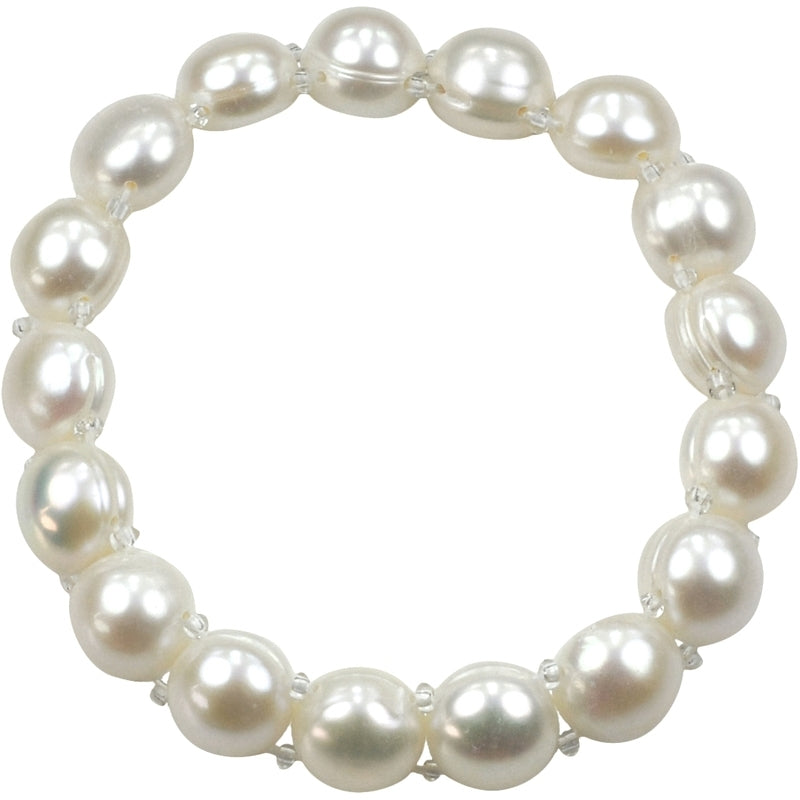 Wit zoetwater parel armband, elastisch | Sofia One Big