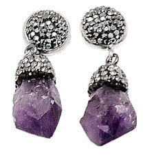 Paarse edelstenen oorknoppen met amethist en stras steentjes ander oorbellen | Bright Amethyst