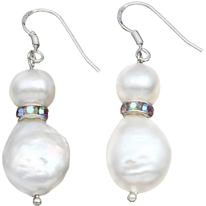 Witte zoetwater parel oorbellen met stras steentjes | Conny AB Bling