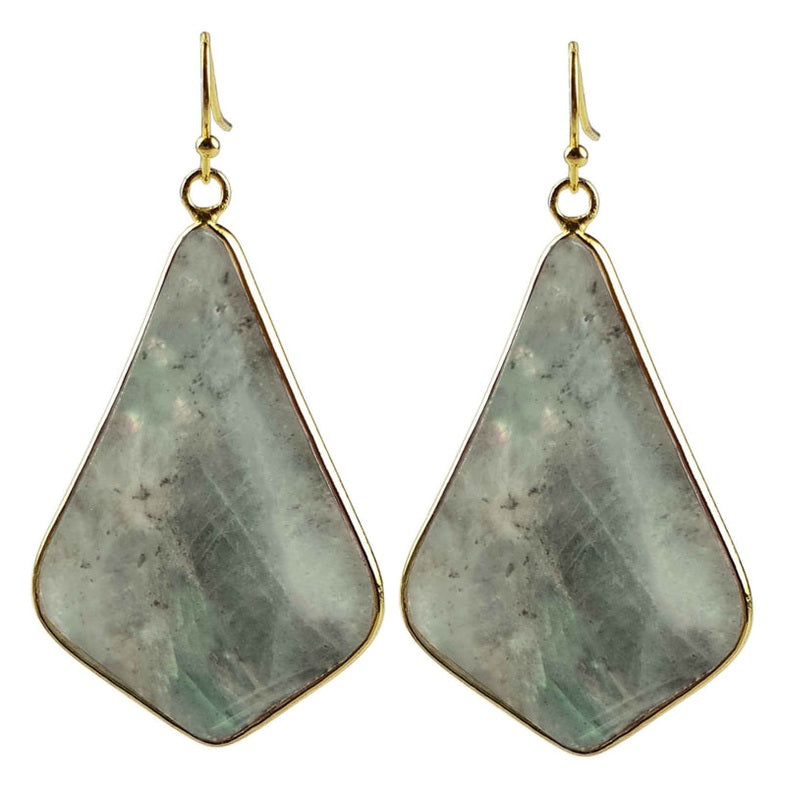 Grote edelstenen oorbellen met labradoriet en goud edelstaal | Labradorite Gold Flyer