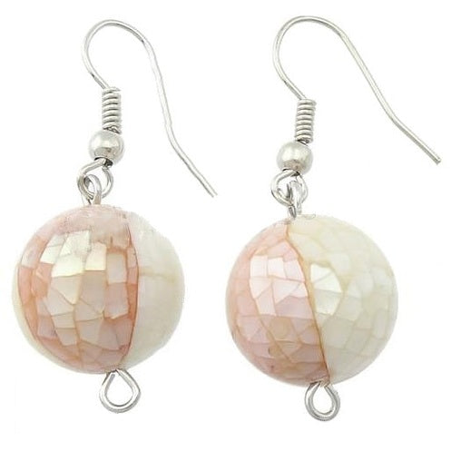 Parelmoeren oorbellen met wit en zalm kleurig mozaïk parelmoer en sterling zilver 925 | Ball Mosaic