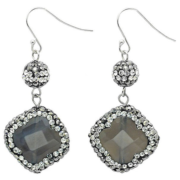 Edelstenen oorbellen met grijze agaat, sterling zilver 925 en stras steentjes | Bright Grey Agate Four-Leaf Clover