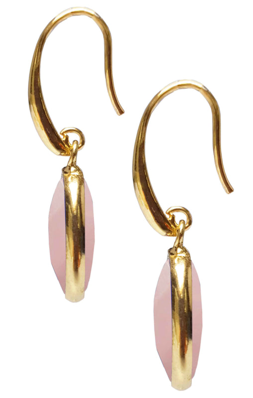 Roze edelstenen oorbellen met rozenkwarts, zijaanzicht | Gold Oval Rose Quartz