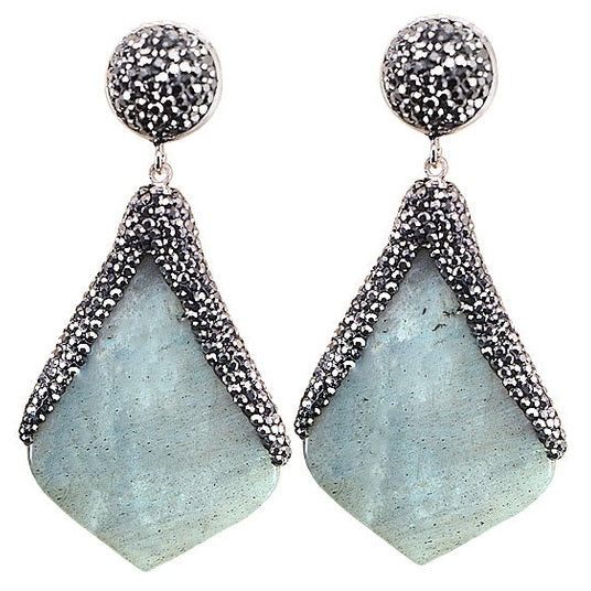 Grote edelstenen oorbellen met labradoriet en stras steentjes | Big Bright Labradorite Flyer