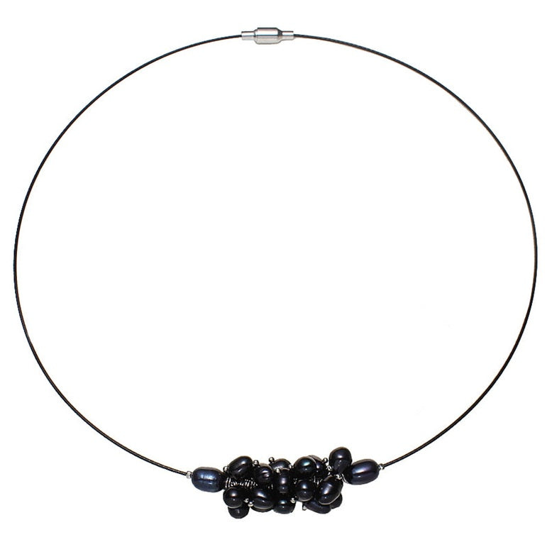 Zoetwater parelketting met zwarte parels en magneetslotje | Black Oval Ball