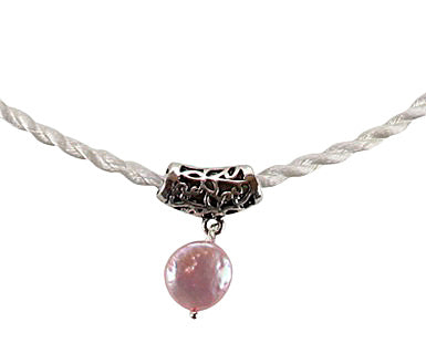 Zoetwater parelketting Pink Coin White Cord