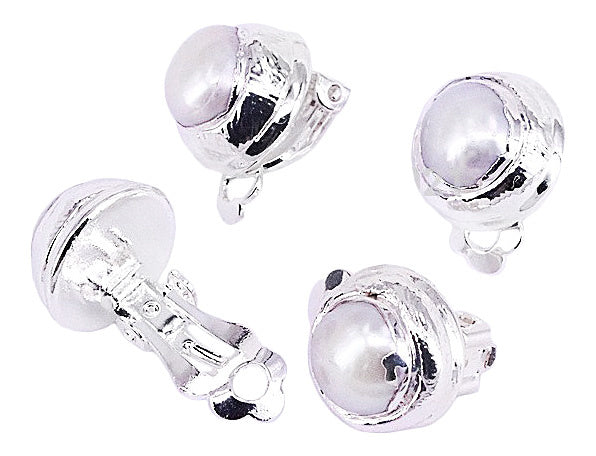 Witte zoetwater parel clips oorbellen met zilvern rand, open parel clips oorbellen | One Silver Clip Pearl