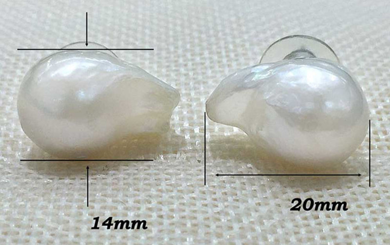 Grote witte zoetwater parel oorbellen met sterling zilver (925), maat indicatie | Big Nucleated White Pearl