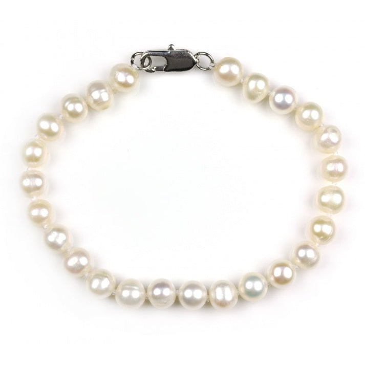 Wit handgeknoopt zoetwater parel armband met sterling zilver | Jeanette