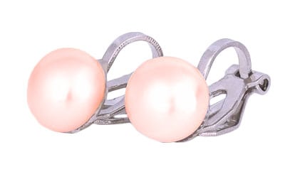 Zoetwater parel clips oorbellen met zalm kleurige parels, zijaanzicht | Clip Pearl Peach
