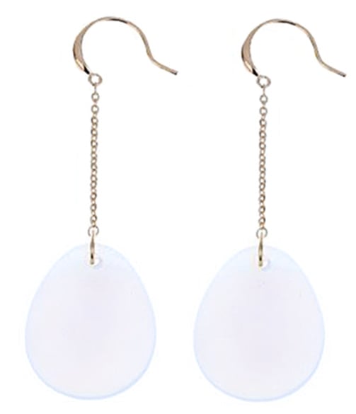 Lange licht blauwe edelstenen oorbellen met opaal en rosé goud | Dangling Big Drop Sea Opal