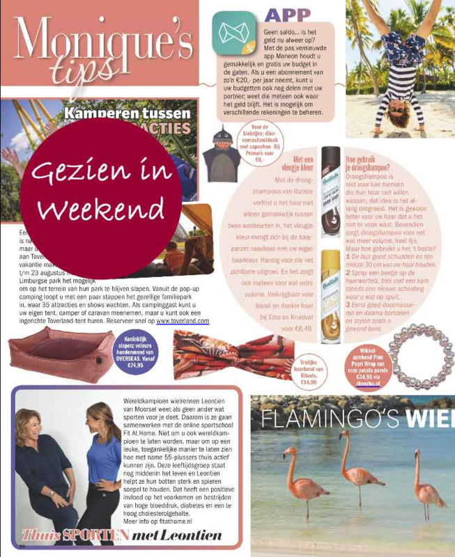 Roze zoetwater parel wikkelarmband gezien in tijdschrift Weekend | Pink Pearl Wrap