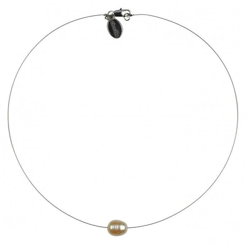 Zoetwater parelketting met zalm kleurige parel en sterling zilver (925) | Single Pearl Wire P