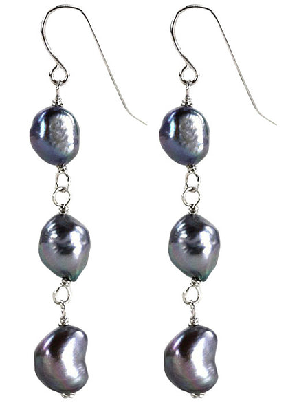 Lange zoetwater parel oorbellen met blauw paarse parels en sterling zilver (925), zijaanzicht | Dessa