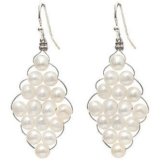 Witte zoetwater parel oorbellen met witte parels in ruit vorm met sterling zilver 925 | Big Rhombus Pearl