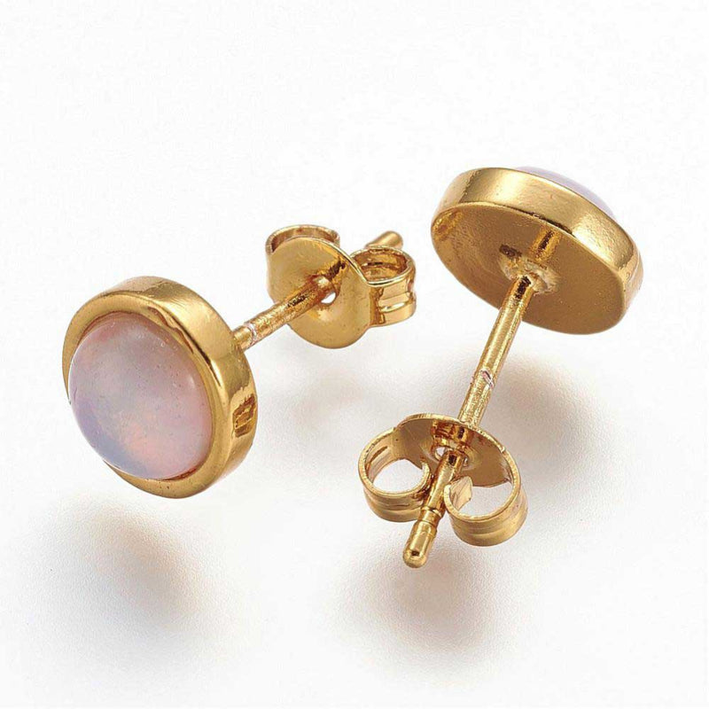 Blauwe opaal oorknopjes, voor- en achteraanzicht | Sea Opal Small Gold