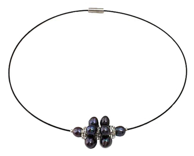 Zoetwater parelketting met zwart paarse parels en stras steentjes | Bling Black Ball