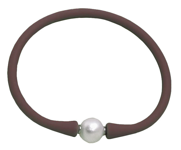 Wit elastisch parel armband met bruine band | Browly