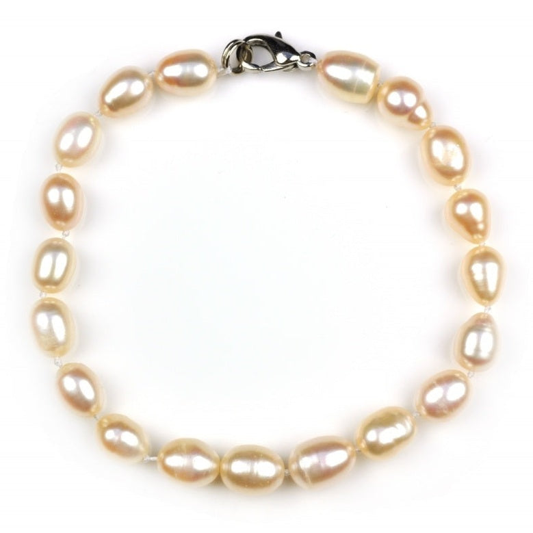Zoetwater parel armband met zalm kleurige parels en sterling zilver (925) | Odilia