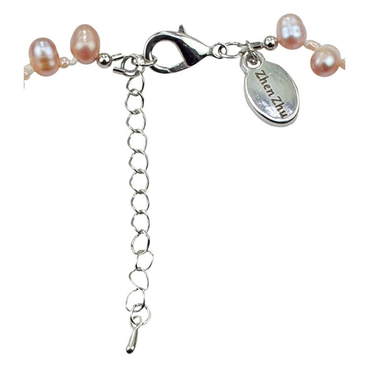 Slotje van zoetwater parelketting met zalm roze parels en sterling zilver (925) | Rozi