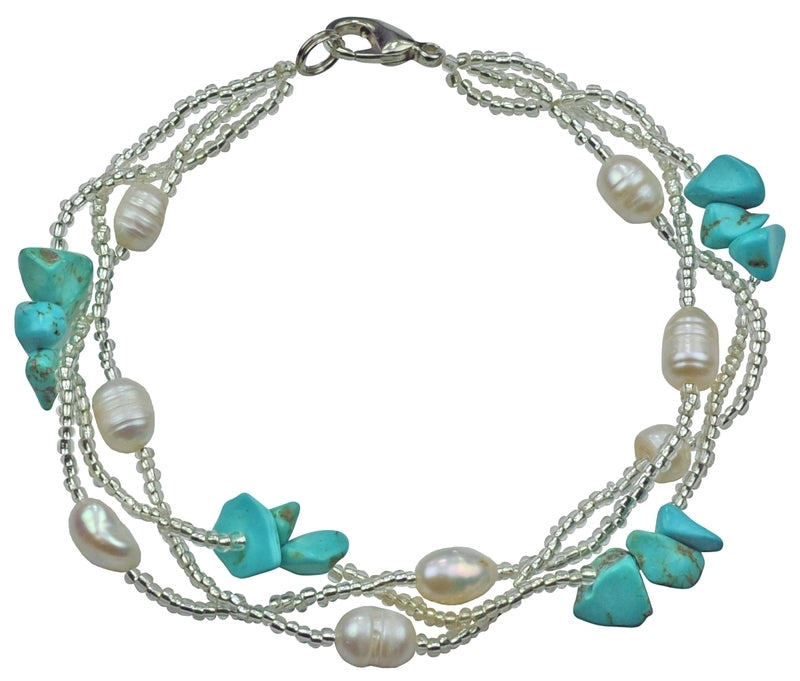 Wit zoetwater parel armband met turkoois | Twine Pearl Turquoise