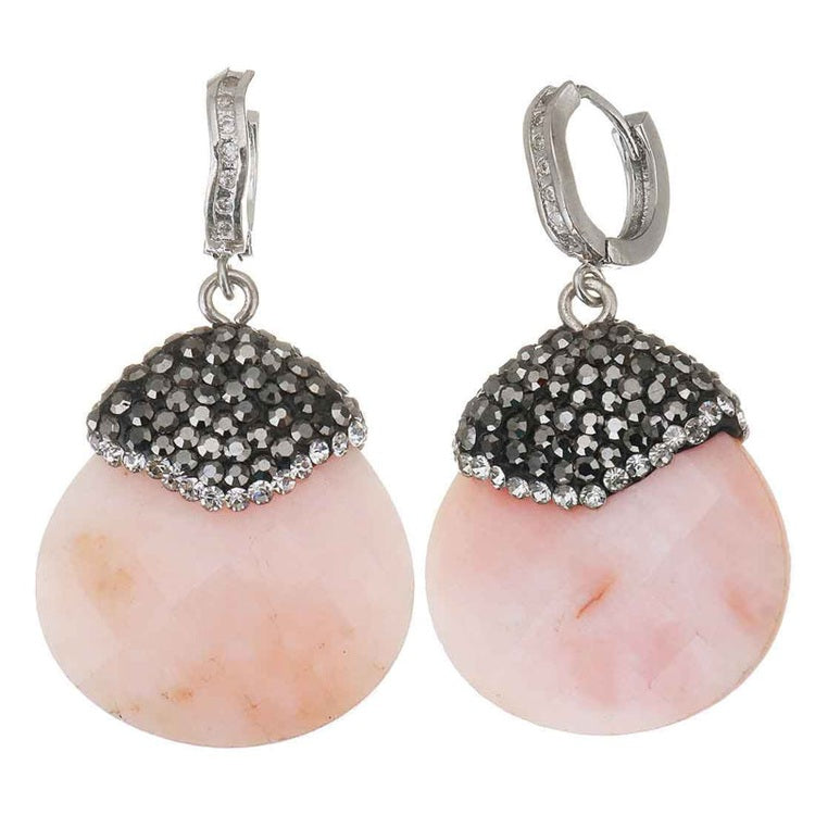 Licht roze edelstenen oorbellen met jade en stras steentjes | Bright Pink Jade